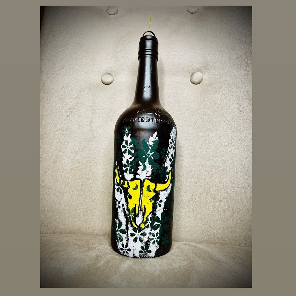 Hand Painted/Custom Long Hand Painted/Custom Long horn with Wheat and Flowers